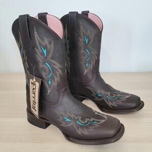 Ferrini Leather Handcraft Betsy Nicotine Brown Blue Cowboy Boots Square Toe 8.5